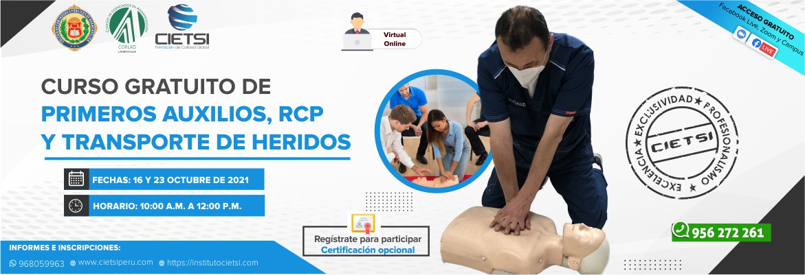 CURSO EN PRIMEROS AUXILIOS, RCP Y TRANSPORTE DE HERIDOS